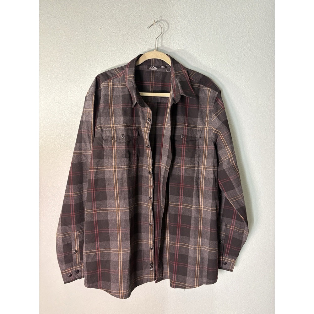 Burnside Explorer Series Plaid Flannel Shirt Mens 2XL Gray Black Button Up XXL